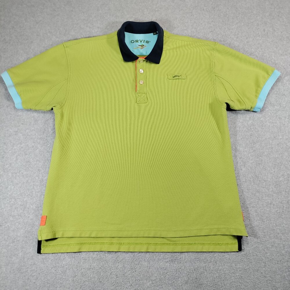 Orvis Signature Polo Shirt Mens Large Green Blue Contrast Outdoor